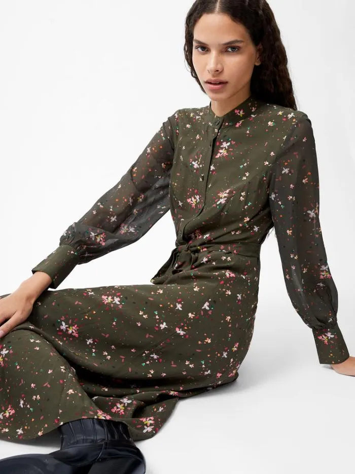 French Connection Dresses Carina Eco Delphine Georgette Mix Shirt Dress Olive Night Multi 8211 Woman French Connection Dresses Carina Eco Delphine Georgette Mix Shirt Dress Olive Night Multi 8211 Woman