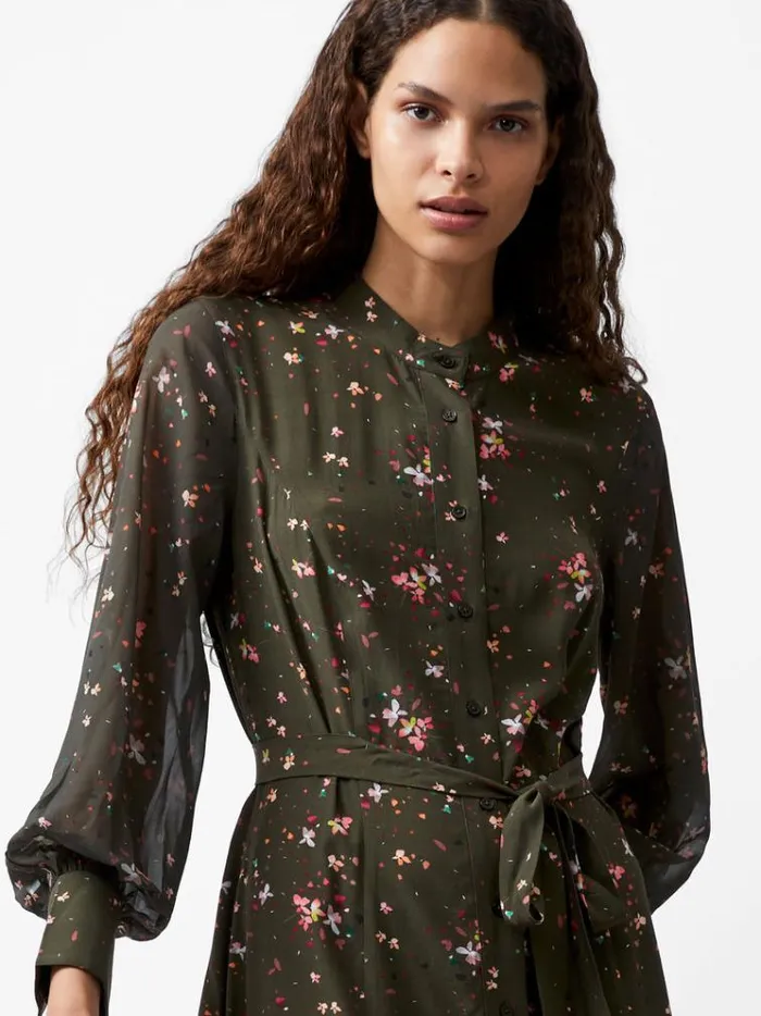 French Connection Dresses Carina Eco Delphine Georgette Mix Shirt Dress Olive Night Multi 8211 Woman