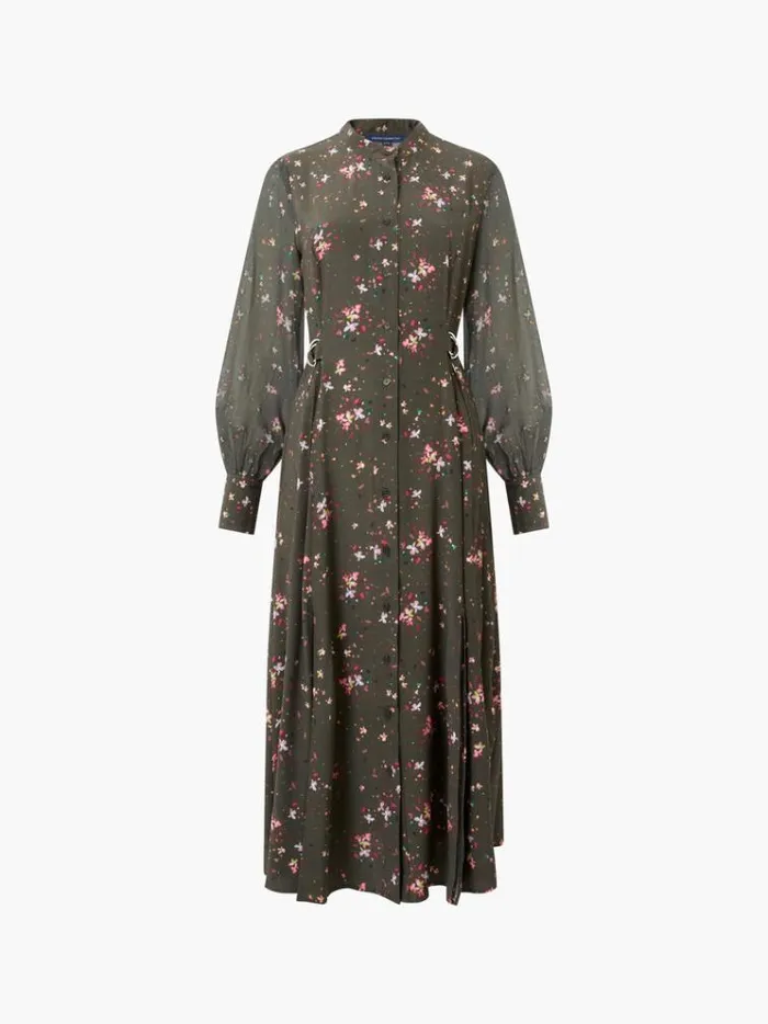 French Connection Dresses Carina Eco Delphine Georgette Mix Shirt Dress Olive Night Multi 8211 Woman