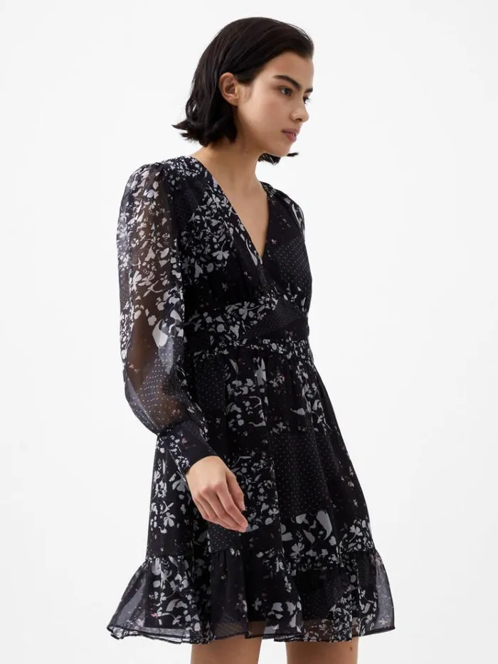 French Connection Dresses Collage Hallie Crinkle Mini Dress Blackout Multi 8211 Woman