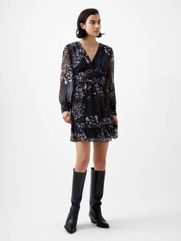 French Connection Dresses Collage Hallie Crinkle Mini Dress Blackout Multi 8211 Woman