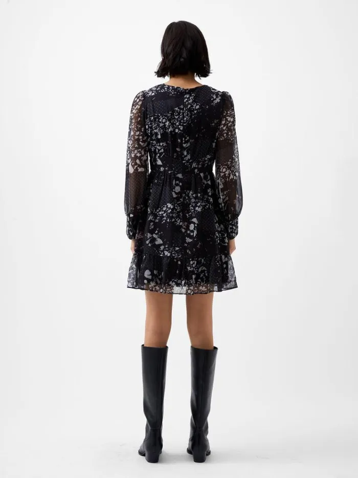 French Connection Dresses Collage Hallie Crinkle Mini Dress Blackout Multi 8211 Woman