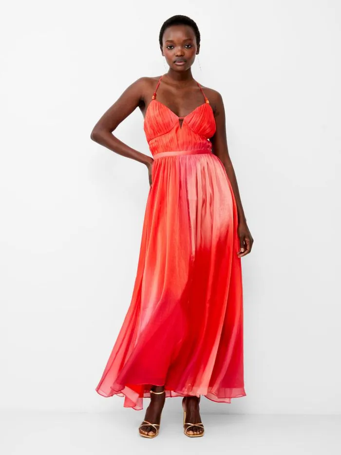 French Connection Dresses Darryl Hallie Crinkle Maxi Dress Lava Red 8211 Woman
