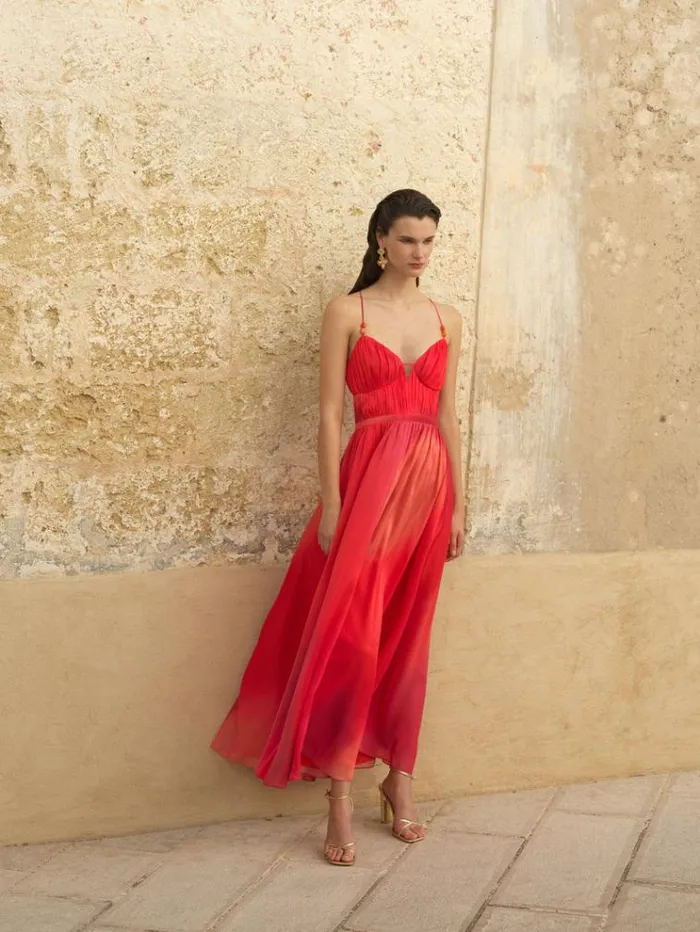 French Connection Dresses Darryl Hallie Crinkle Maxi Dress Lava Red 8211 Woman