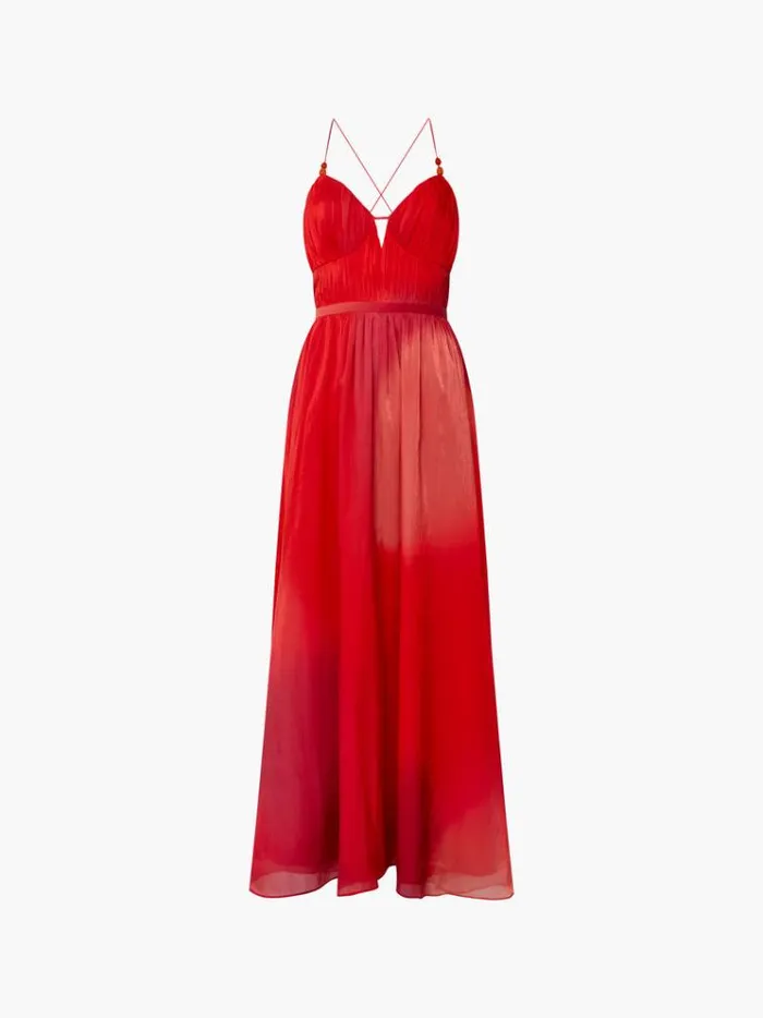 French Connection Dresses Darryl Hallie Crinkle Maxi Dress Lava Red 8211 Woman
