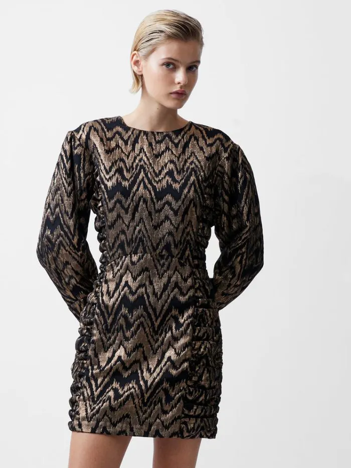 French Connection Dresses Ellery Eco Jacquard Puff Sleeve Mini Dress Blackoutcopper 8211 Woman