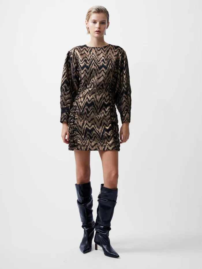 French Connection Dresses Ellery Eco Jacquard Puff Sleeve Mini Dress Blackoutcopper 8211 Woman