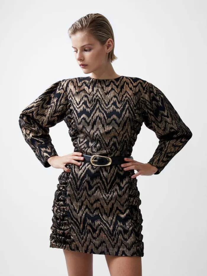 French Connection Dresses Ellery Eco Jacquard Puff Sleeve Mini Dress Blackoutcopper 8211 Woman