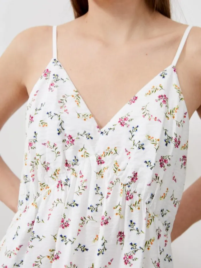 French Connection Dresses Floriana Faron Drape Sundress Summer White Multi 8211 Woman