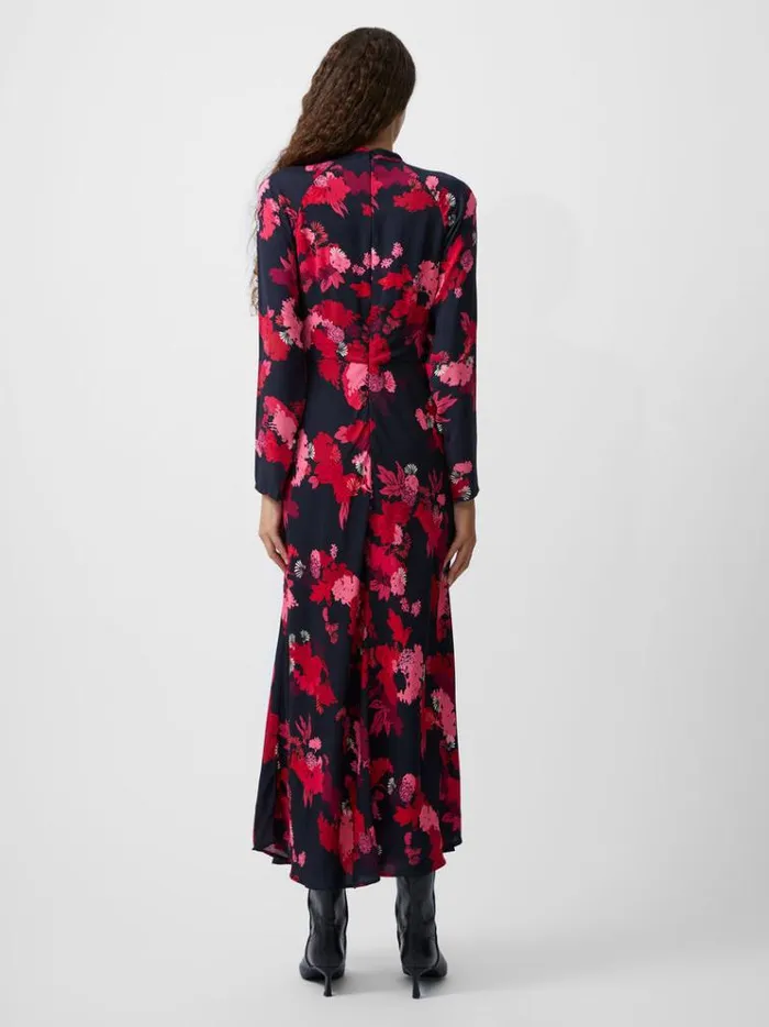 French Connection Dresses Foliage Chiara Tie Knot Neck Dress Blackout Multi 8211 Woman