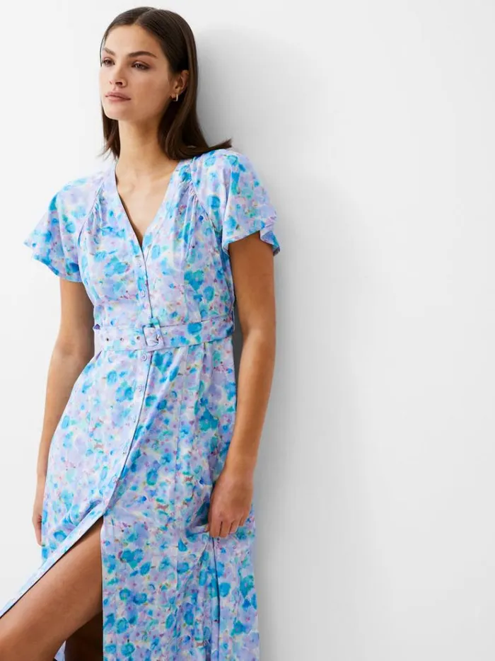 French Connection Dresses Gretha Belted VNeckline Dress Still Water 8211 Woman French Connection Dresses Gretha Belted VNeckline Dress Still Water 8211 Woman