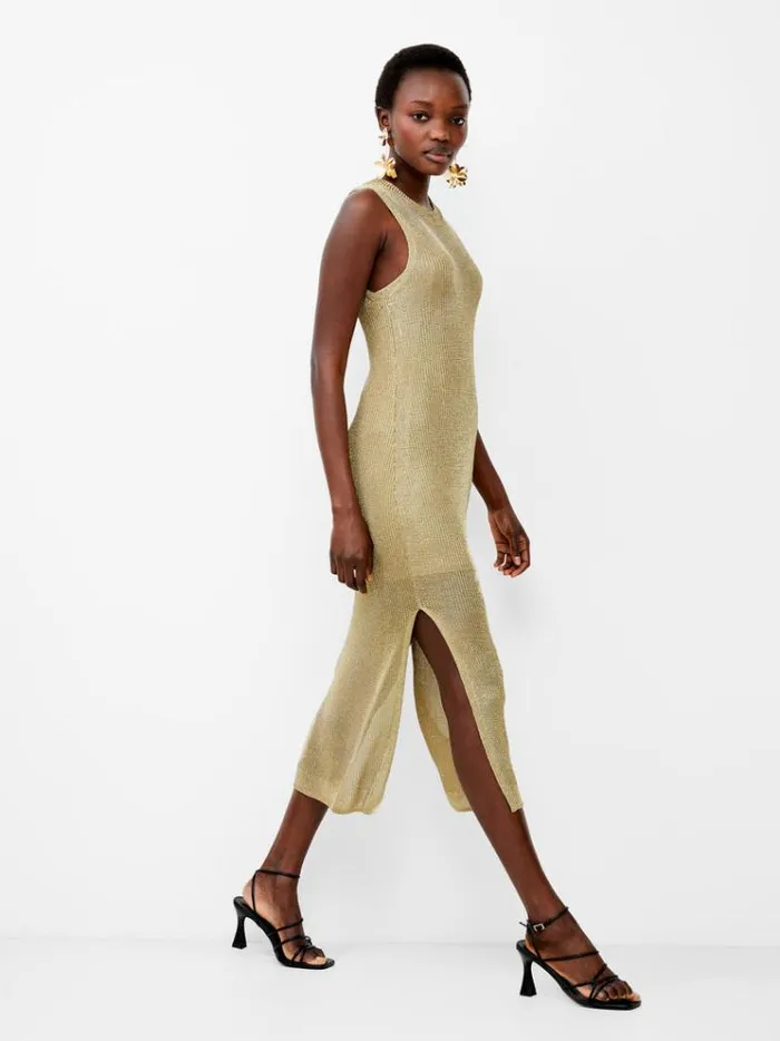 French Connection Dresses Jada Knitted Dress Gold Metallic Knit 8211 Woman