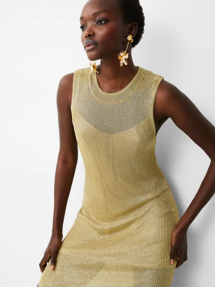French Connection Dresses Jada Knitted Dress Gold Metallic Knit 8211 Woman