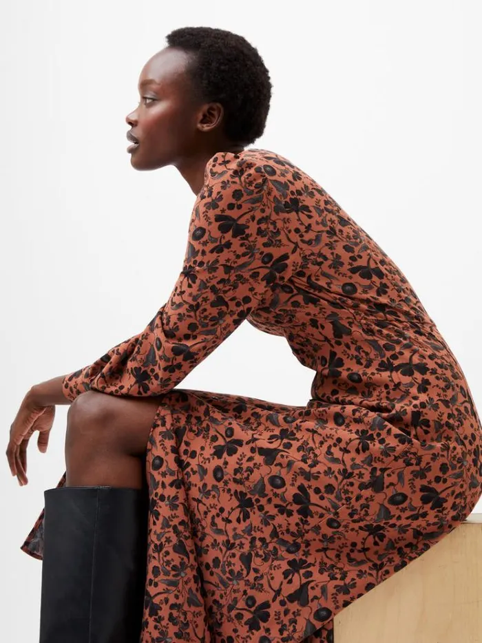 French Connection Dresses Jeanie Brina Crepe Midi Dress Russet Brown Multi 8211 Woman French Connection Dresses Jeanie Brina Crepe Midi Dress Russet Brown Multi 8211 Woman