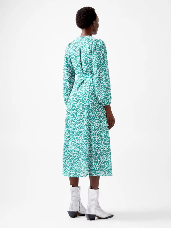 French Connection Dresses Leopard Georgette Midi Dress Jelly Beanwhite 8211 Woman