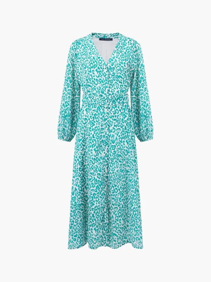 French Connection Dresses Leopard Georgette Midi Dress Jelly Beanwhite 8211 Woman