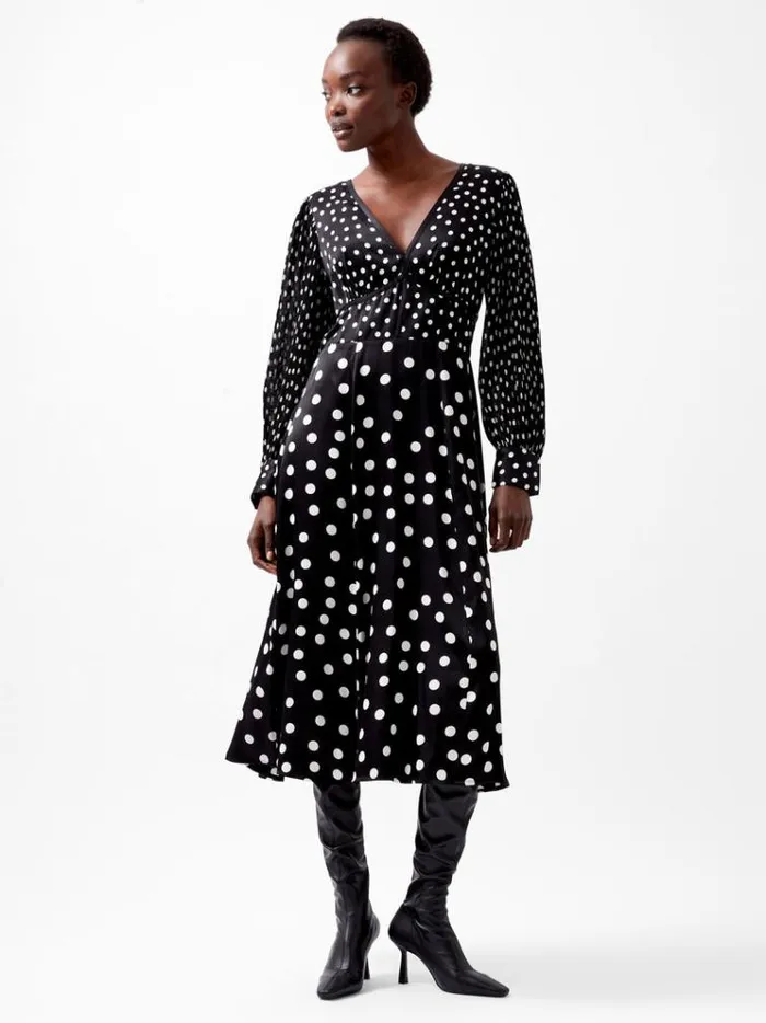 French Connection Dresses Polka Dot Candice Satin Dress Blackwhite 8211 Woman