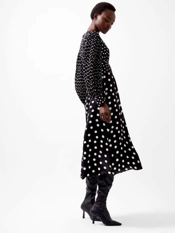 French Connection Dresses Polka Dot Candice Satin Dress Blackwhite 8211 Woman