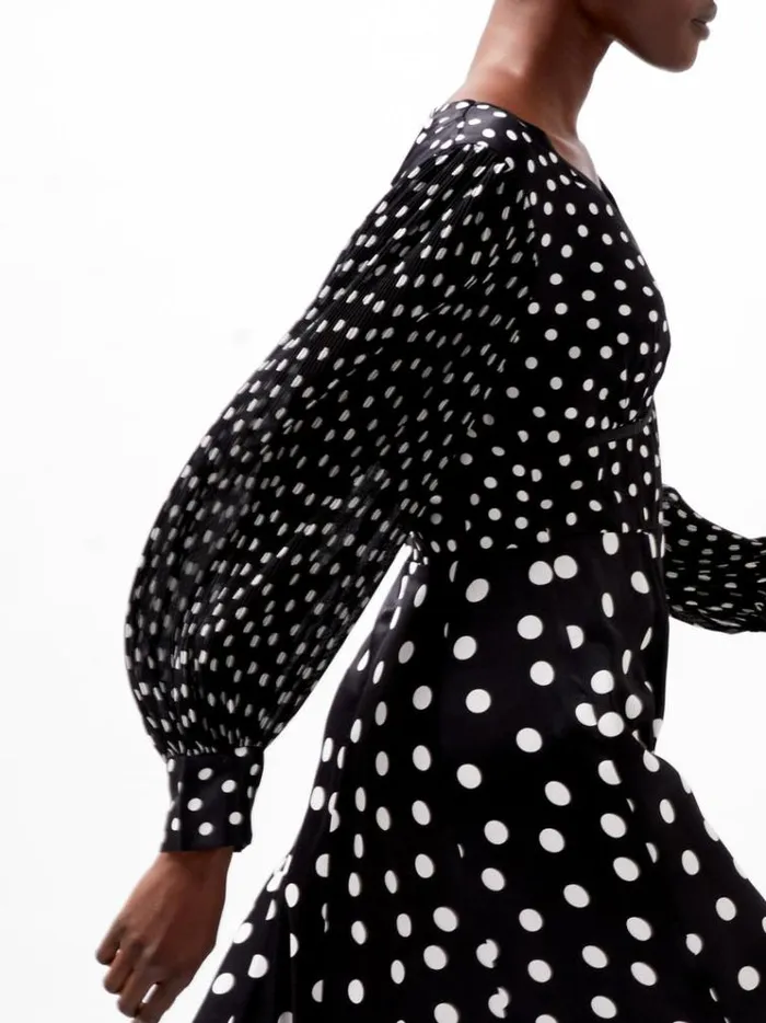 French Connection Dresses Polka Dot Candice Satin Dress Blackwhite 8211 Woman
