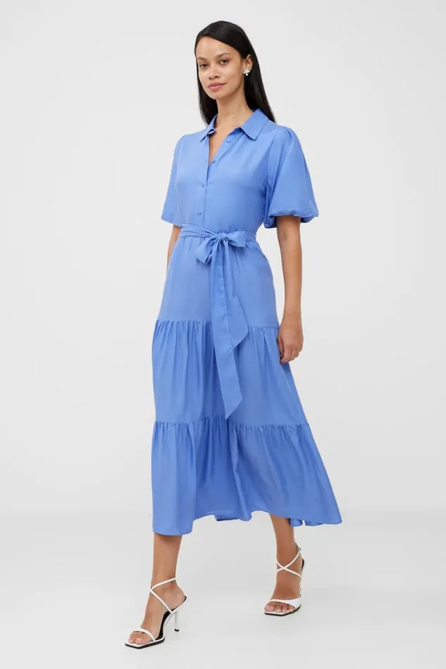 French Connection Dresses Puff Sleeve Tiered Midi Shirt Dress Bay Blue 8211 Woman French Connection Dresses Puff Sleeve Tiered Midi Shirt Dress Bay Blue 8211 Woman