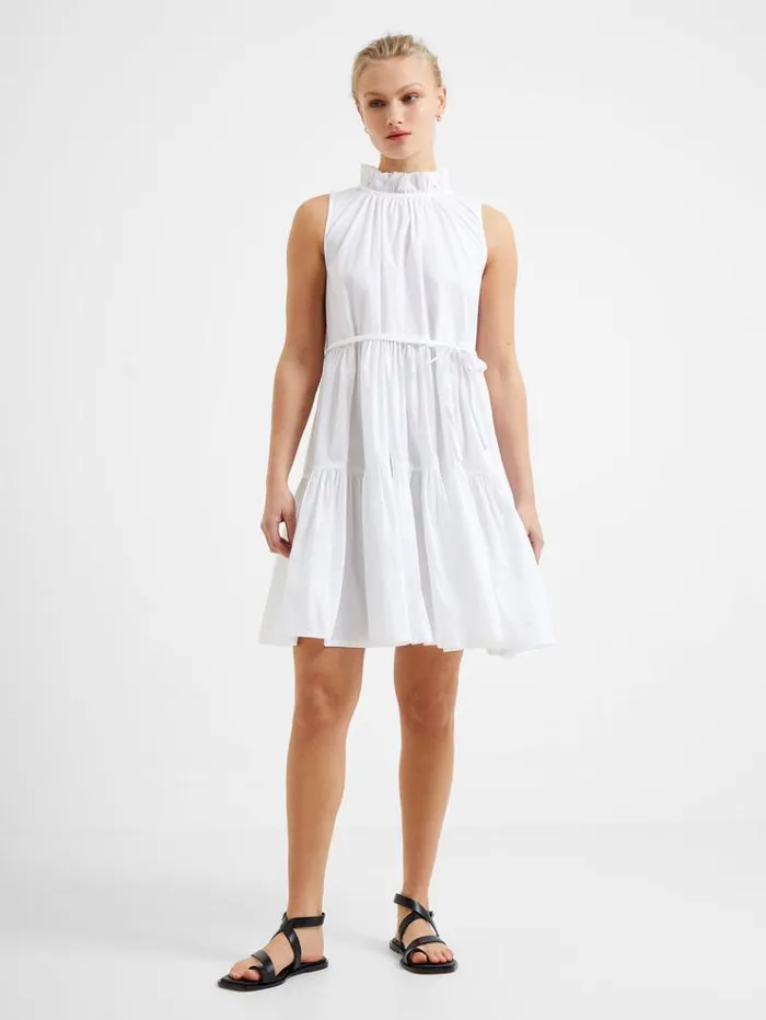 French Connection Dresses Rhodes Poplin Sleeveless Tiered Mini Dress Linen White 8211 Woman French Connection Dresses Rhodes Poplin Sleeveless Tiered Mini Dress Linen White 8211 Woman