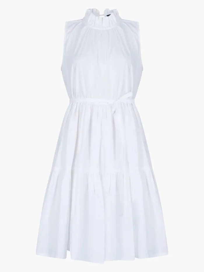 French Connection Dresses Rhodes Poplin Sleeveless Tiered Mini Dress Linen White 8211 Woman