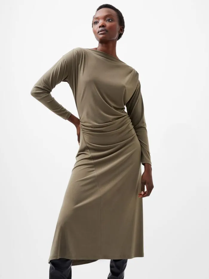 French Connection Dresses Samira Jersey Dress Tarmac Khaki 8211 Woman