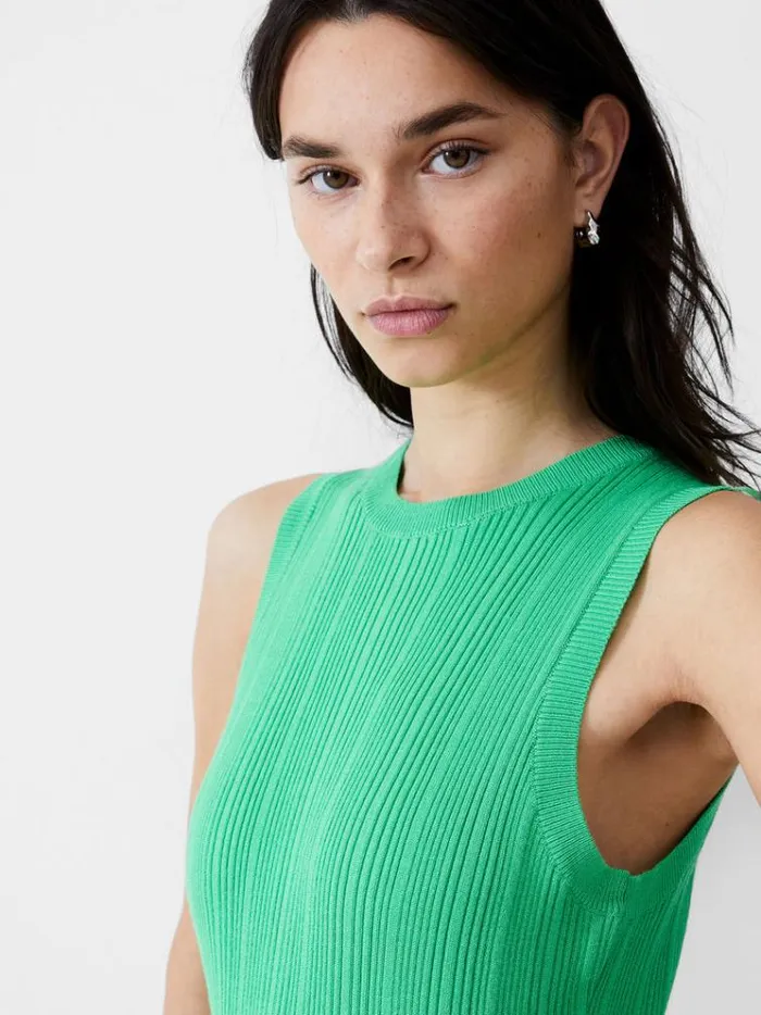French Connection Dresses Sleeveless Rib Knit Midi Dress Poise Green 8211 Woman