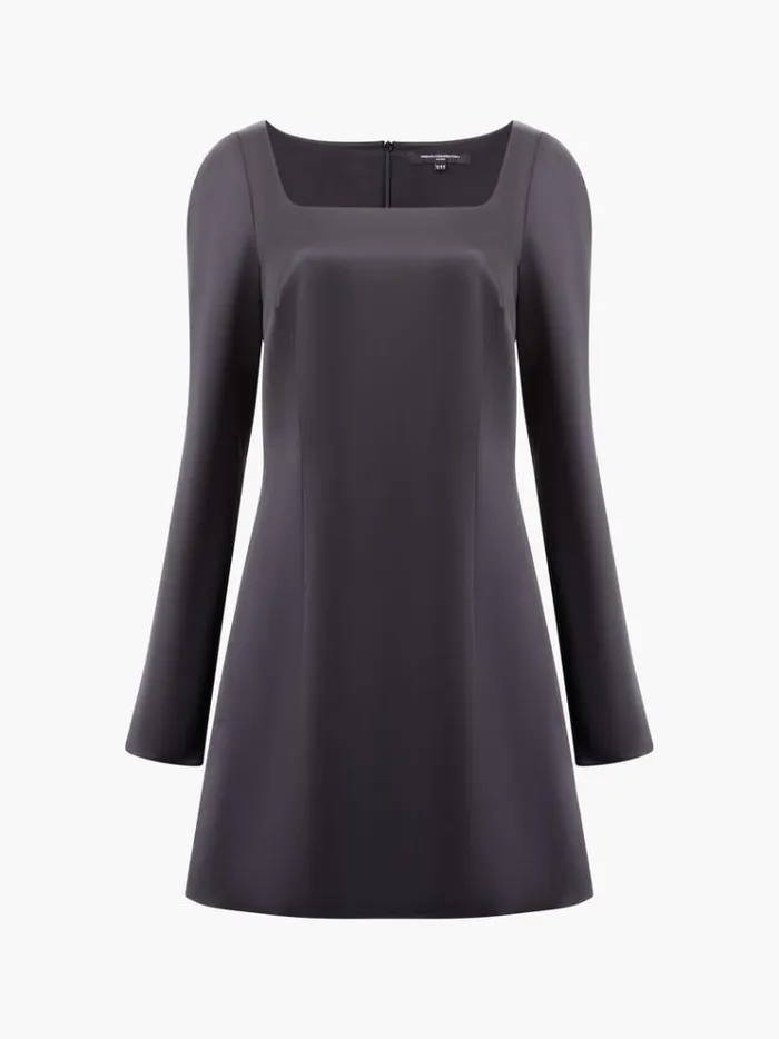 French Connection Dresses Structured Satin Long Sleeve Scoop Neck Mini Dress Black 8211 Woman