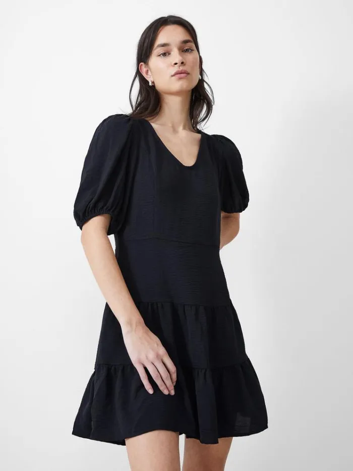 French Connection Dresses Vee Tiered Crinkle Mini Dress Black 8211 Woman