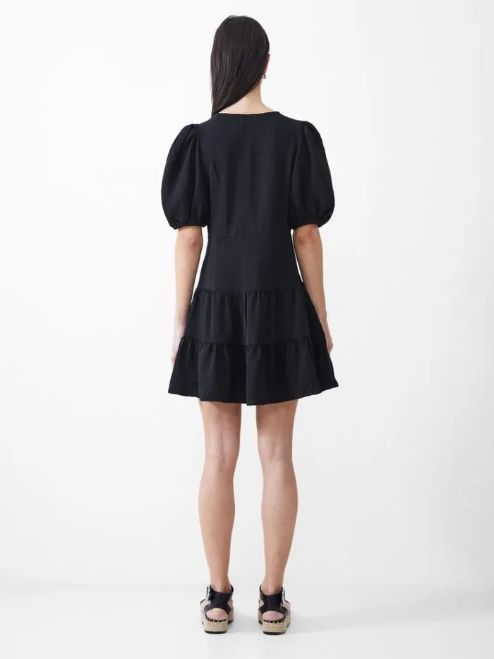 French Connection Dresses Vee Tiered Crinkle Mini Dress Black 8211 Woman