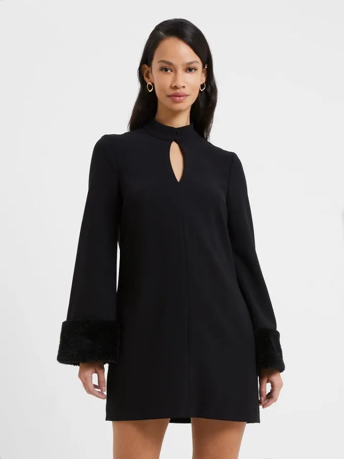 French Connection Dresses Whisper Ruth Faux Fur Trim Mini Dress Blackout 8211 Woman French Connection Dresses Whisper Ruth Faux Fur Trim Mini Dress Blackout 8211 Woman