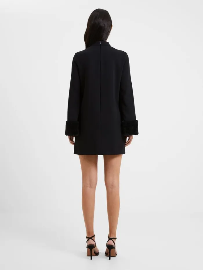 French Connection Dresses Whisper Ruth Faux Fur Trim Mini Dress Blackout 8211 Woman