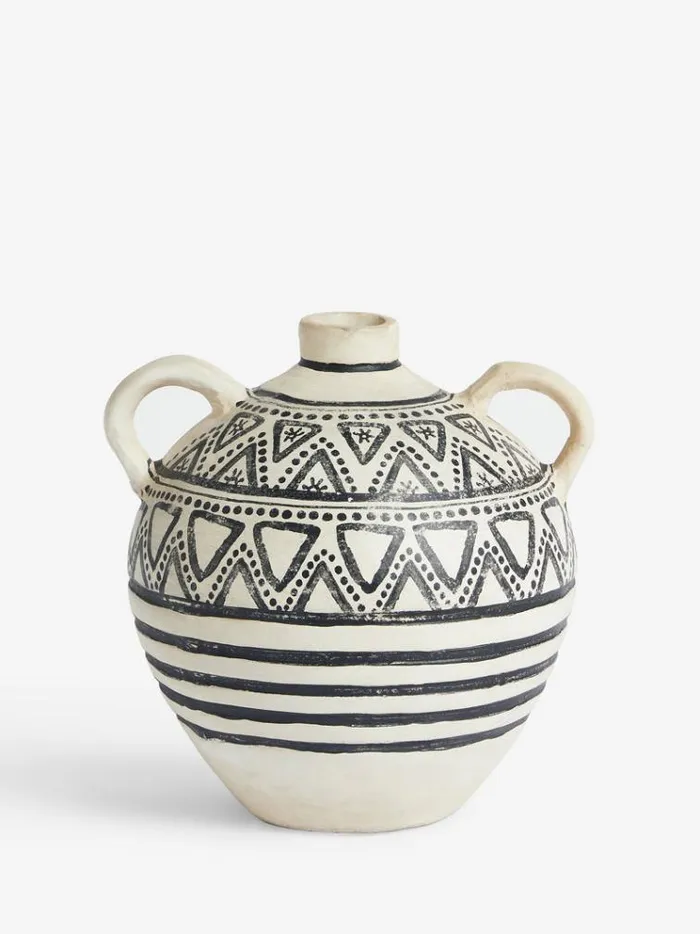 French Connection Home Accessories Round Handle Pattern Vase Whiteblack 8211 Home