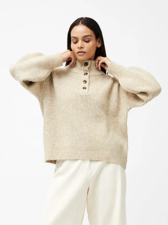 French Connection Jumpers and Cardigans 14 Button Drop Shoulder Jumper Lgt Camel Mel 8211 Woman