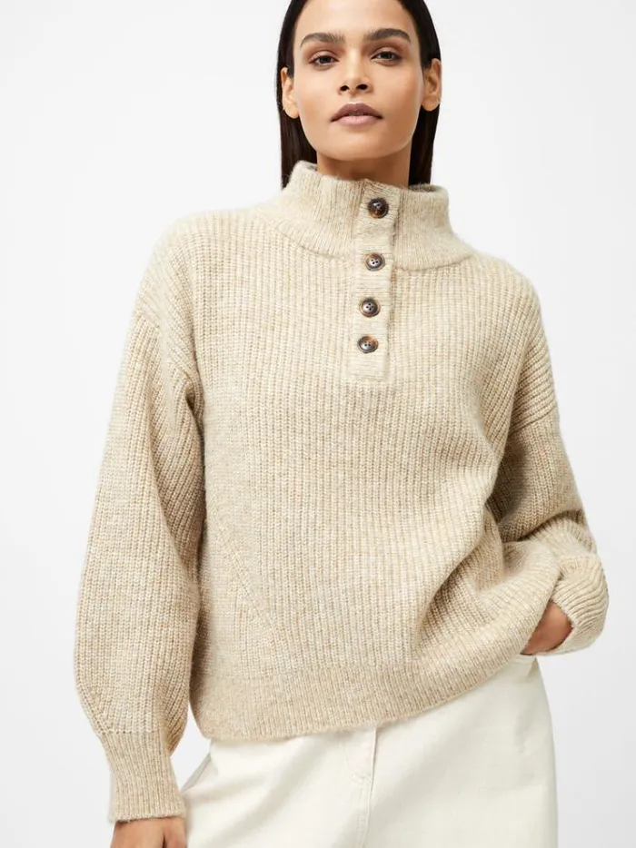 French Connection Jumpers and Cardigans 14 Button Drop Shoulder Jumper Lgt Camel Mel 8211 Woman