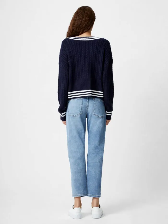 French Connection Jumpers and Cardigans Babysoft Cable VNeck Jumper Duch Bluewnt Wht 8211 Woman