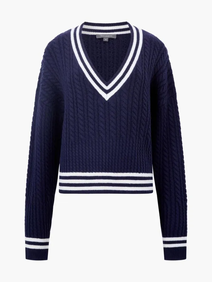 French Connection Jumpers and Cardigans Babysoft Cable VNeck Jumper Duch Bluewnt Wht 8211 Woman