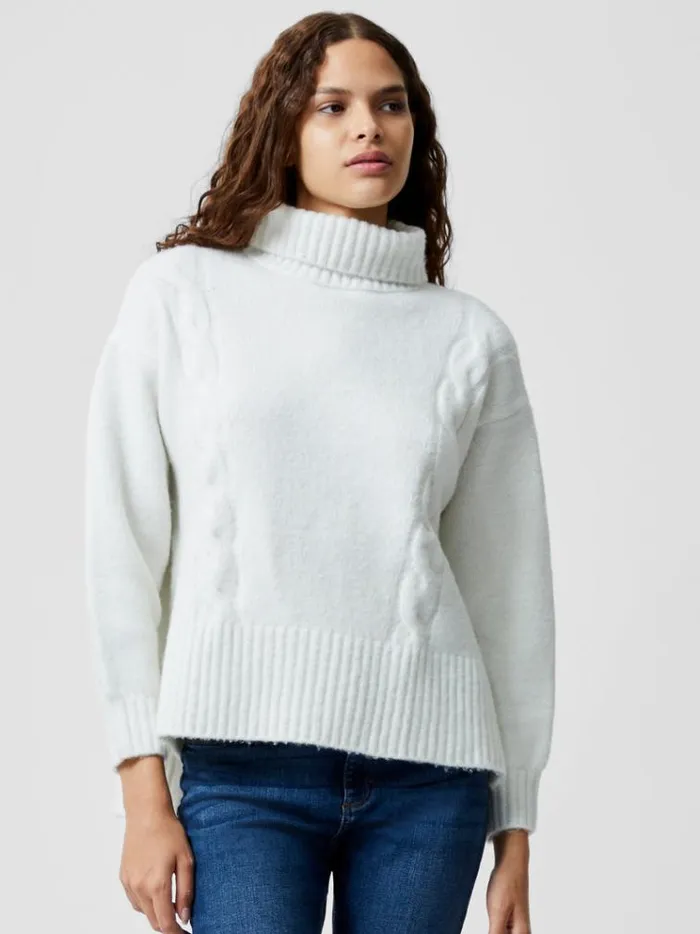 French Connection Jumpers and Cardigans Funnel Neck Stepped Hem Cable Knit Jumper Winter White 8211 Woman French Connection Jumpers and Cardigans Funnel Neck Stepped Hem Cable Knit Jumper Winter White 8211 Woman