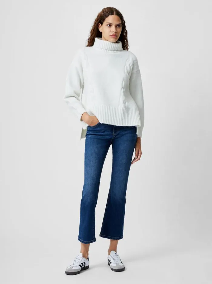 French Connection Jumpers and Cardigans Funnel Neck Stepped Hem Cable Knit Jumper Winter White 8211 Woman