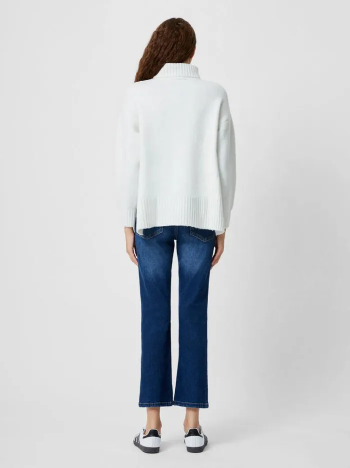 French Connection Jumpers and Cardigans Funnel Neck Stepped Hem Cable Knit Jumper Winter White 8211 Woman