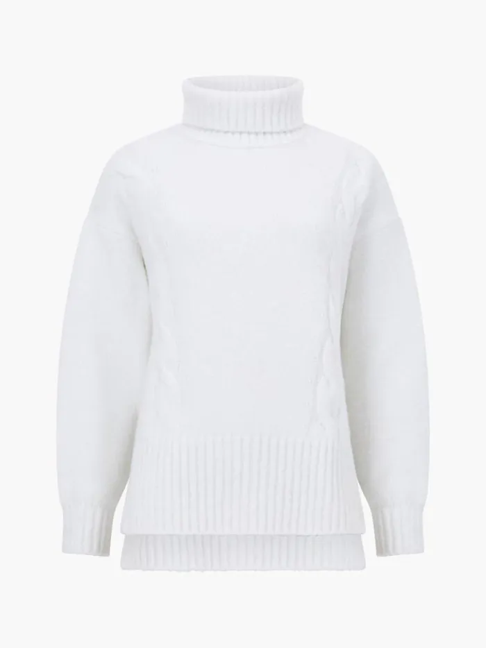 French Connection Jumpers and Cardigans Funnel Neck Stepped Hem Cable Knit Jumper Winter White 8211 Woman