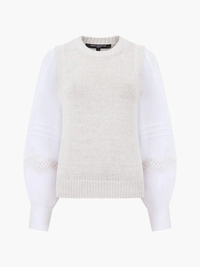 French Connection Jumpers and Cardigans Klara Flec Mix Jumper Classic Creamwhite 8211 Woman