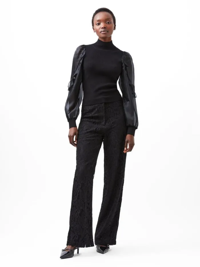 French Connection Jumpers and Cardigans Krista Organza Puff Sleeve Top Blackout 8211 Woman