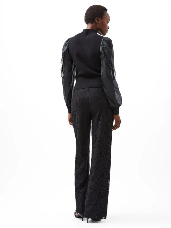 French Connection Jumpers and Cardigans Krista Organza Puff Sleeve Top Blackout 8211 Woman