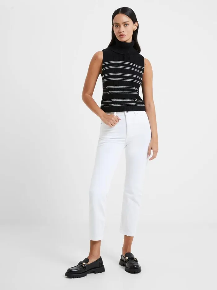 French Connection Jumpers and Cardigans Mozart Stripe Cropped Sleeveless Jumper Blackwhite 8211 Woman