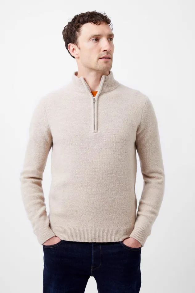 French Connection Knitwear Textured Half Zip Jumper Sand 8211 Man