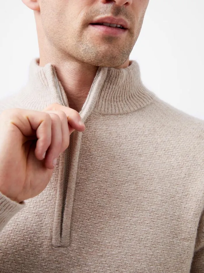 French Connection Knitwear Textured Half Zip Jumper Sand 8211 Man