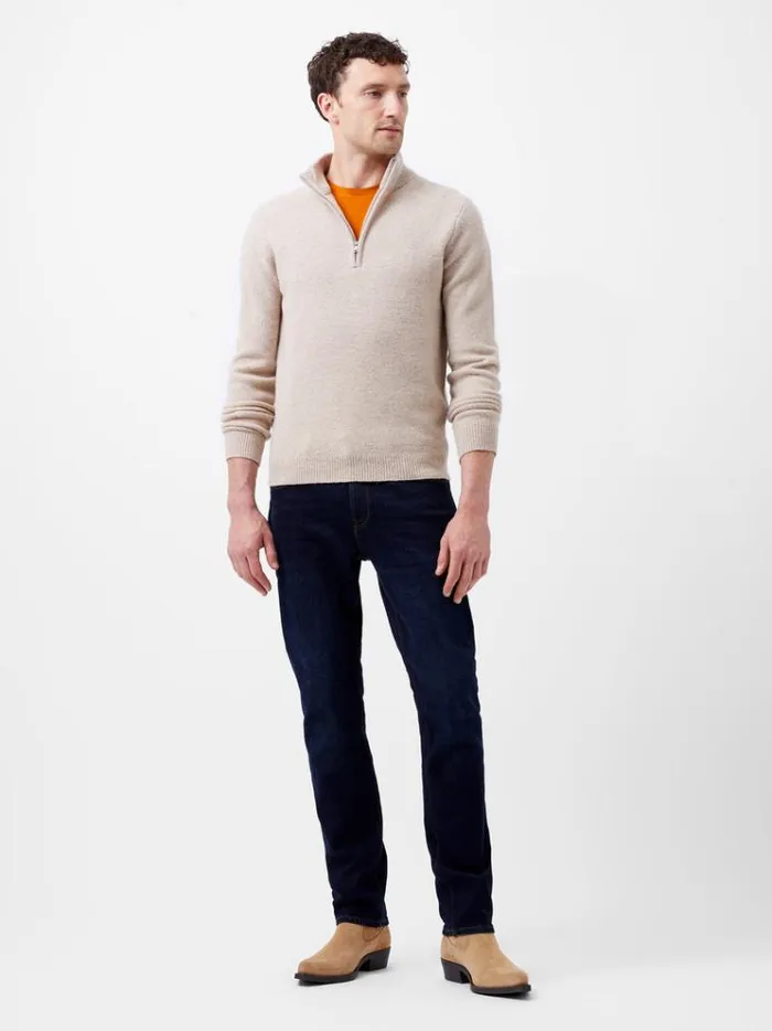 French Connection Knitwear Textured Half Zip Jumper Sand 8211 Man