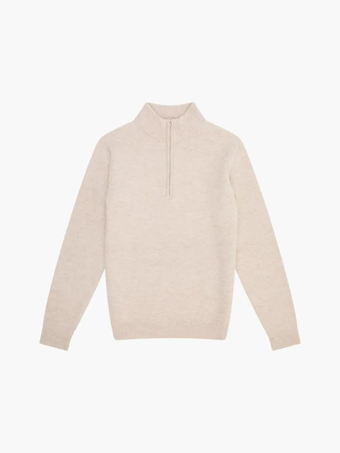 French Connection Knitwear Textured Half Zip Jumper Sand 8211 Man